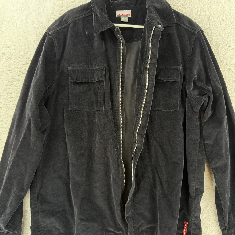Vintage Quiksilver Jacket Mens XL Black Corduroy Military Shirt Jacket Y2K‎ Gorp